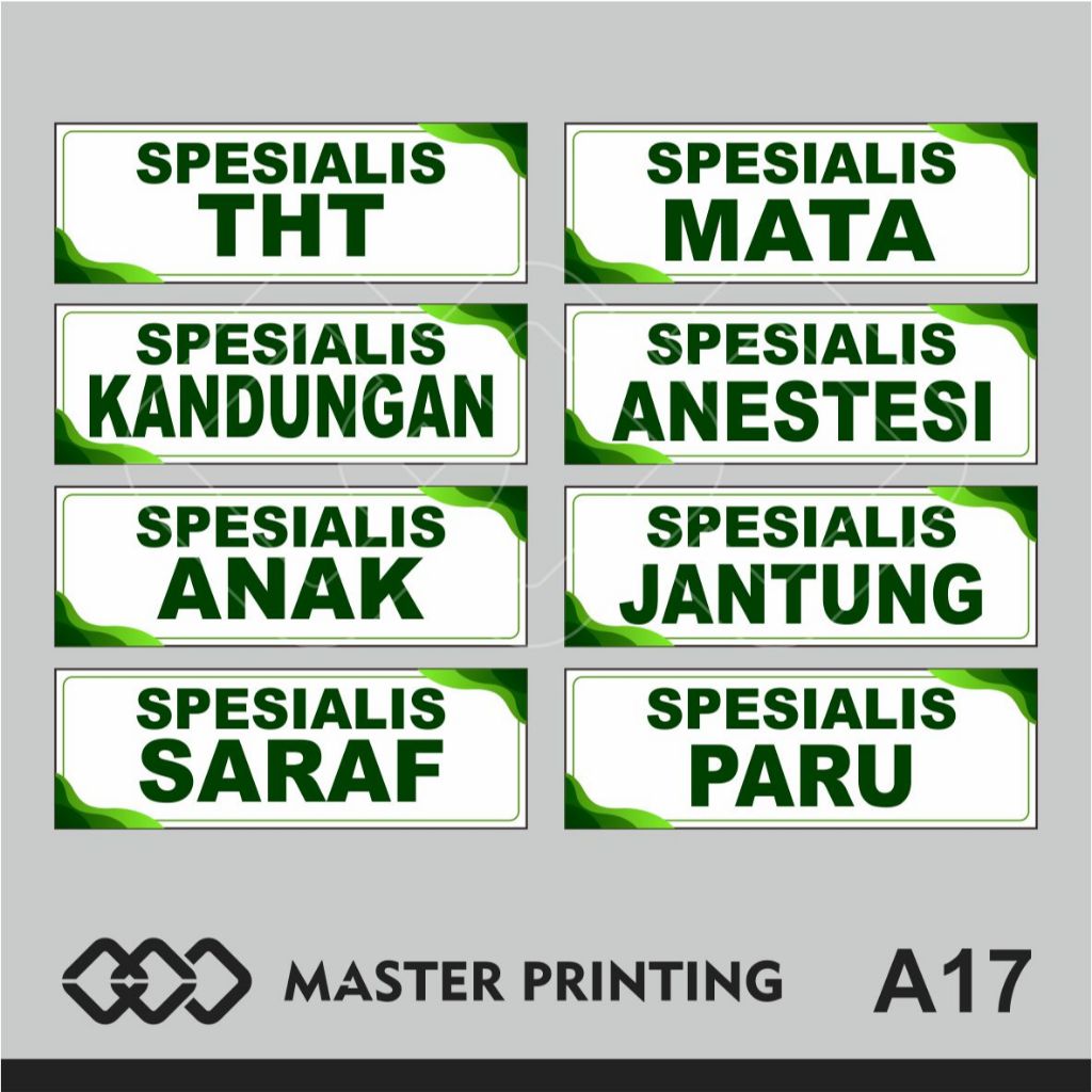 

A17 - Akrilik Nama Ruangan Spesialis di Rumah Sakit dan Puskesmas, Acrylic Sign, dan Bisa Custom
