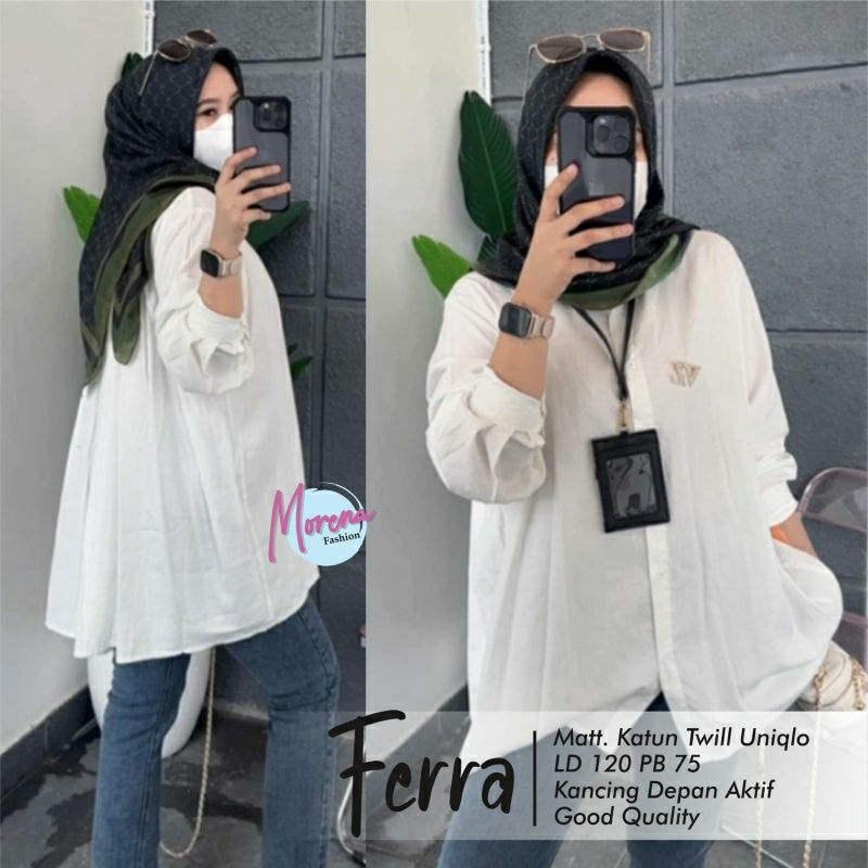 Ferra blouse kemeja putih rayon twill  jumbo LD 120 XXL