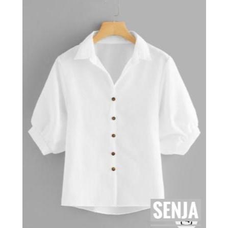 M-L-XL Kemeja Atasan Blouse Putih Wanita Elegan Jumbo Lengan Pendek Korean Style