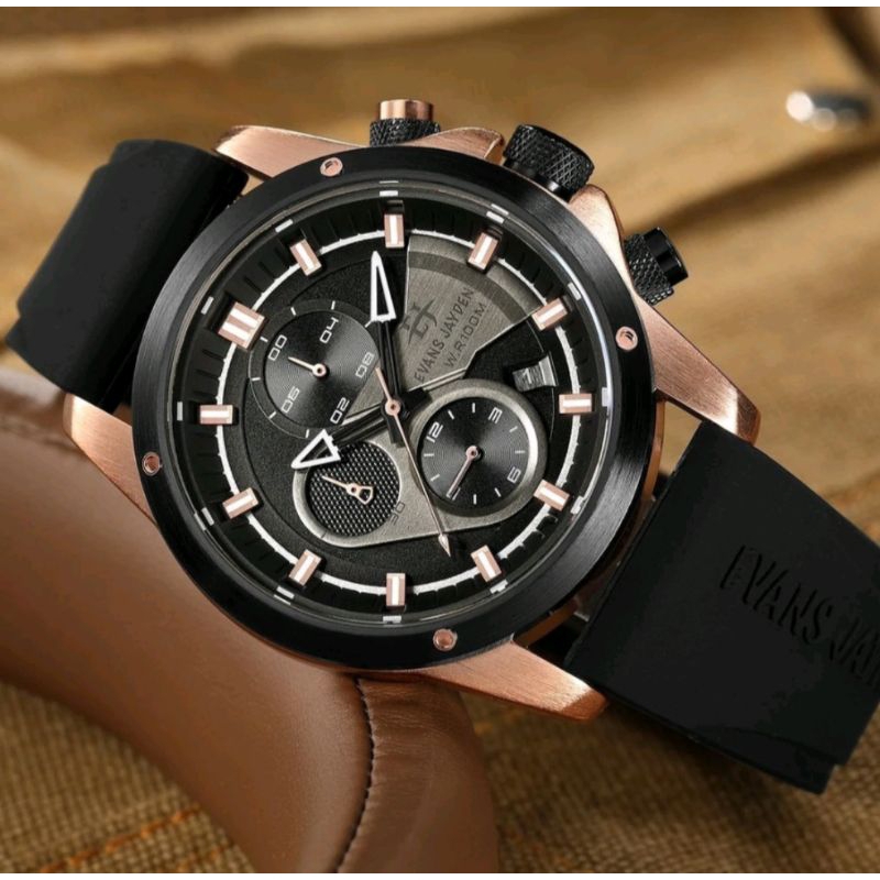 Jam tangan Evans Jayden Jam Tangan Pria 9589 Rubber Kaca Sapphire Chronograph