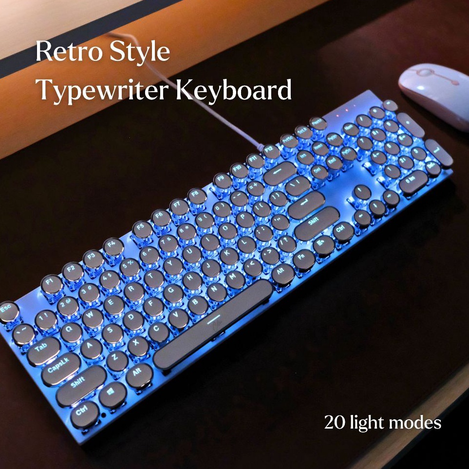 Typewriter Keyboard Mechanical Elegan Hot Swappable  Retro Typewriter Style Mechanical Keyboard 1 Cl