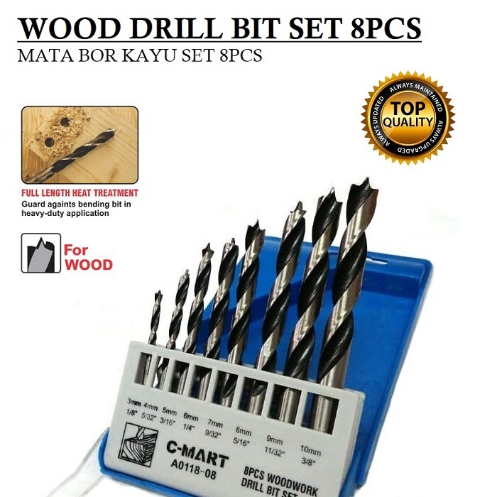 C-MART MATA BOR KAYU SET 8 PCS - Wood Drill Bit Mata Bor Kayu set 8 pcs CMART