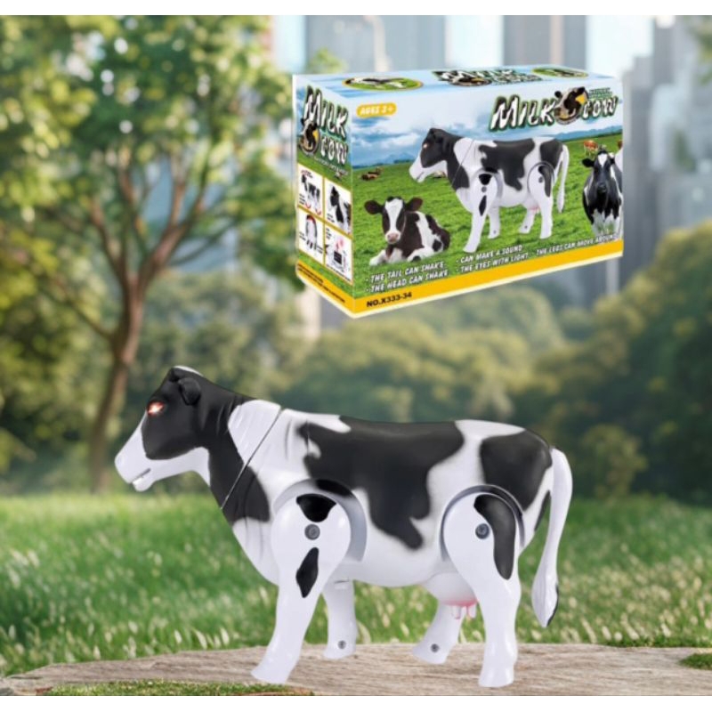 Mainan Hewan Sapi Milkcow Berjalan Lampu Suara Mainan Hewan Ternak Sapi Lucu