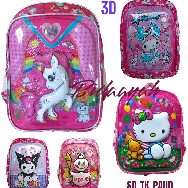 TAS SEKOLAH ANAK EMBOS 3D LED  FROZEN  PONY ransel perempuan  2 ruang  SD  TK  PAUD litle pony