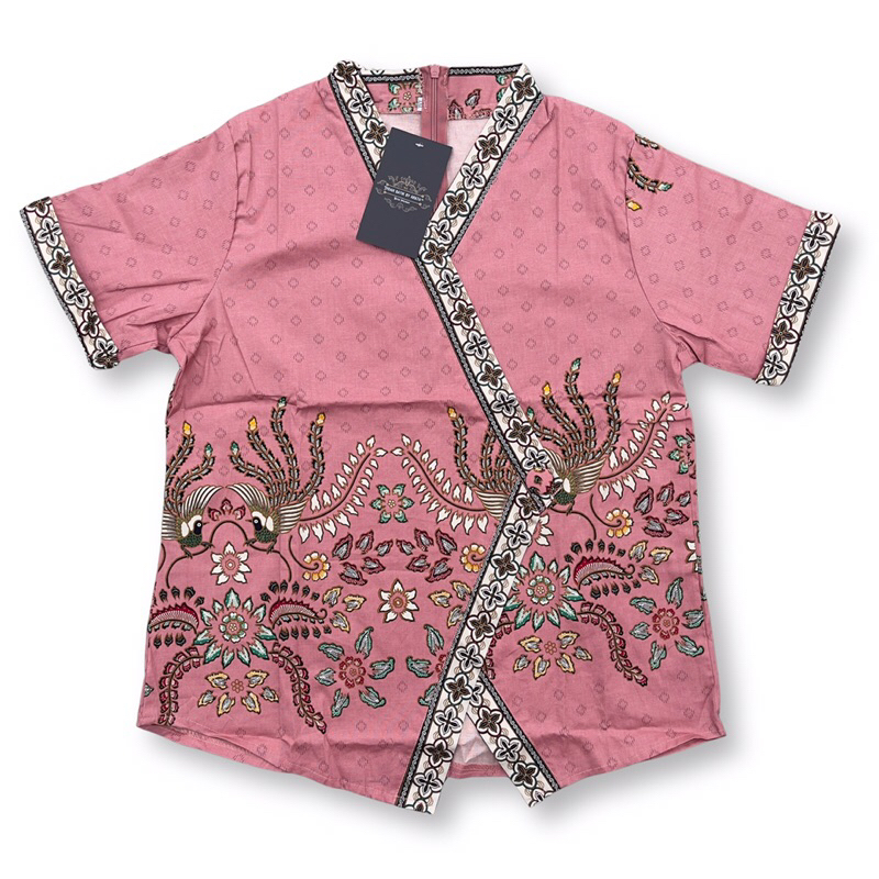 Blouse Batik Kimono Wanita Lengan Pendek Cotton Stretch 'Pink & Biru'