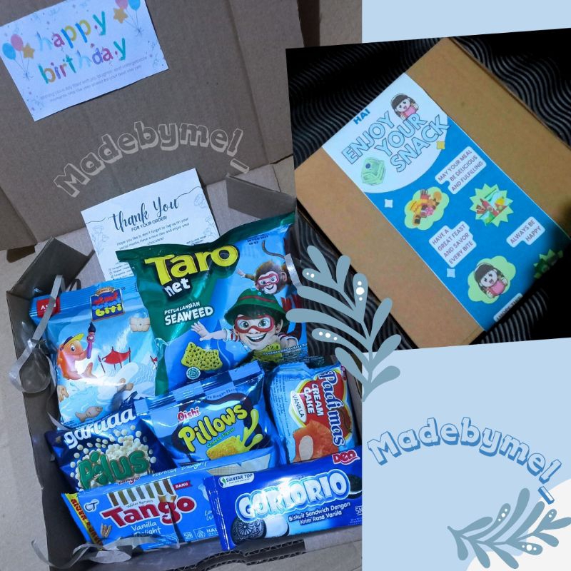 

Hampers snack / hampers graduation / hampers murah / kado ultah / kado snack / snack ultah / bingkisan snack / bingkisan ultah / hampers makanan / hampers cemilan
