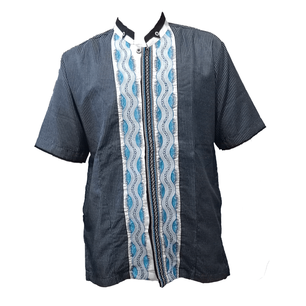 baju muslim kemeja koko pria lengan pendek navy motif biru langit size M