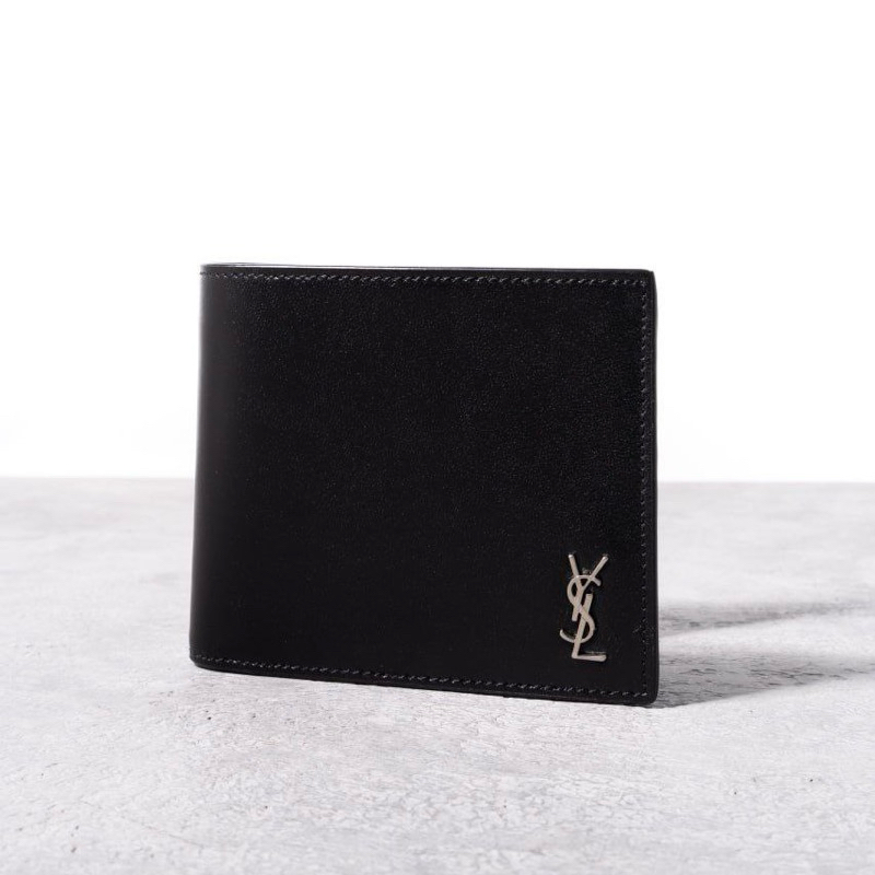 SAINT LAURENT YSL Tiny Cassandre Monogramme East/West Bifold Bi-Fold Wallet in Smooth Calfskin Leath