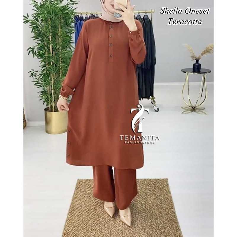 Temanita 04 Shella Oneset Premium Setelan Atasan dan Celana Bahan Kualitas Terbaik Crinkle Import