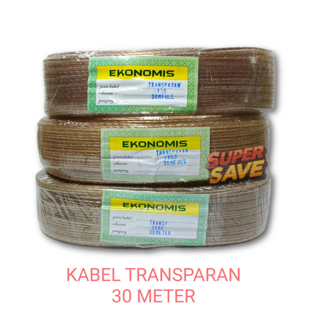 Kabel Listrik / Audio EKONOMIS Transparan Panjang 30 Meter