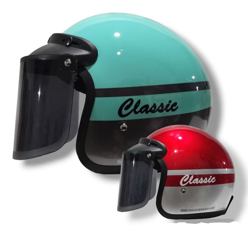 HELM BOGO CLASSIC KACA DATAR HITAM KACA DATAR BENING KACA CEMBUNG HITAM SNI