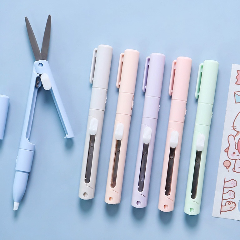 

New Recommended EG Gunting Cutter 2 in 1 Macaron Gunting kertas Gunting Multifungsi Gunting Bentuk Pulpen Pisau Ukir PortableEghrerr