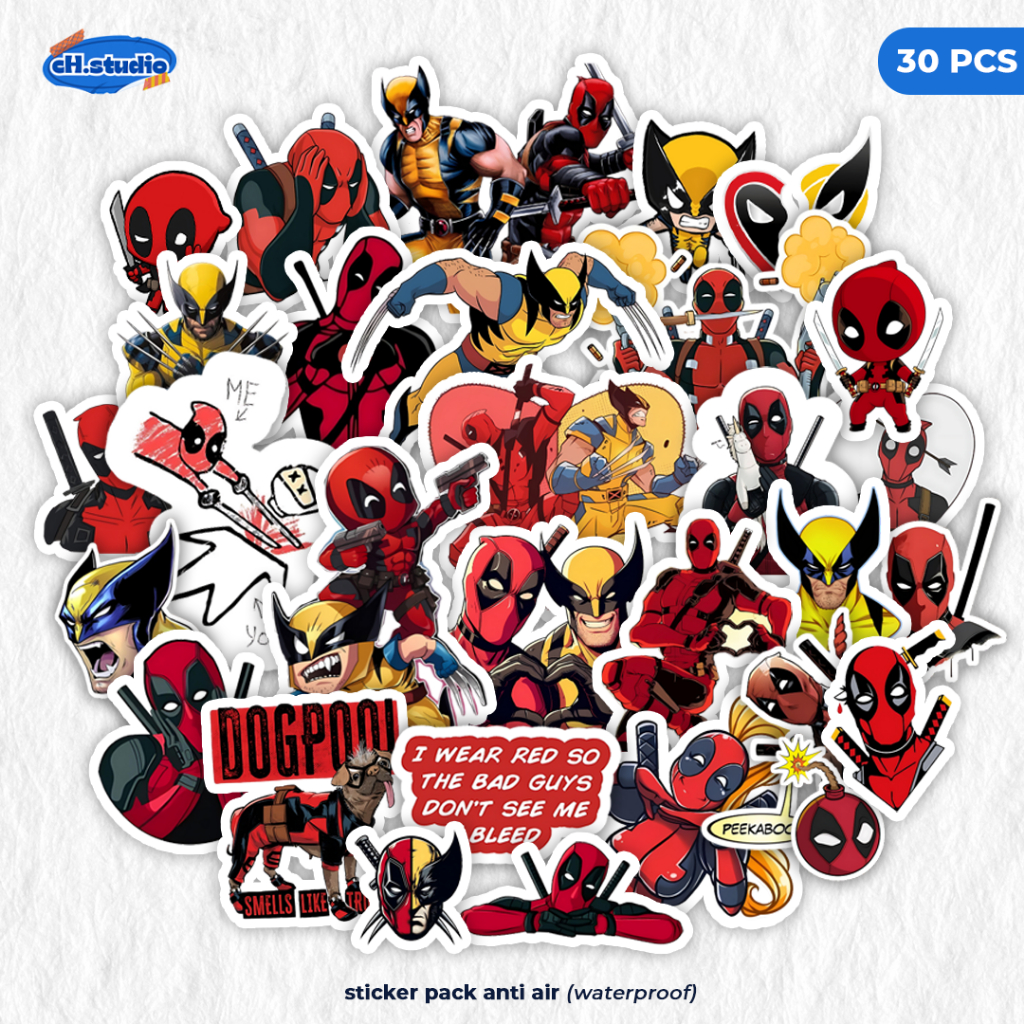

Stiker Pack 30 PCS Deadpool & Wolverine Dogpool Vinyl Tahan Air Waterproof untuk Sticker Laptop - Casing - Buku Diary