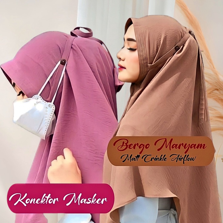 Ready Stock Hijab Instan Bergo Maryam Crinkle Airflow L XL Konektor Ori Khr collection
