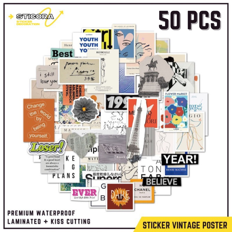 

[50 Pcs] Stiker Pack Vintage Poster Aesthetic Vinyl Waterproof Laminated Dekorasi Laptop Handphone Thumblr