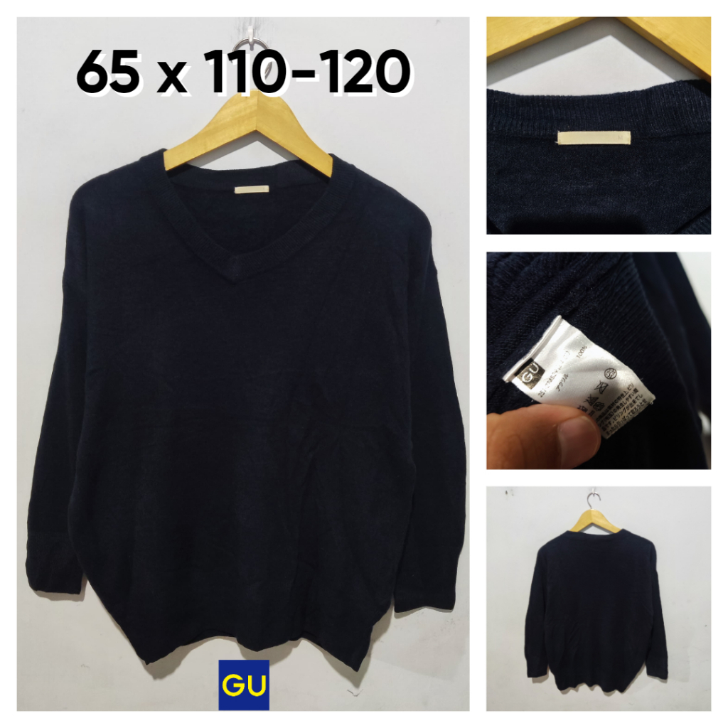 Sweater GU by Uniqlo Navy Size M fit L Wanita Atasan Cewek Knit Outer BC926