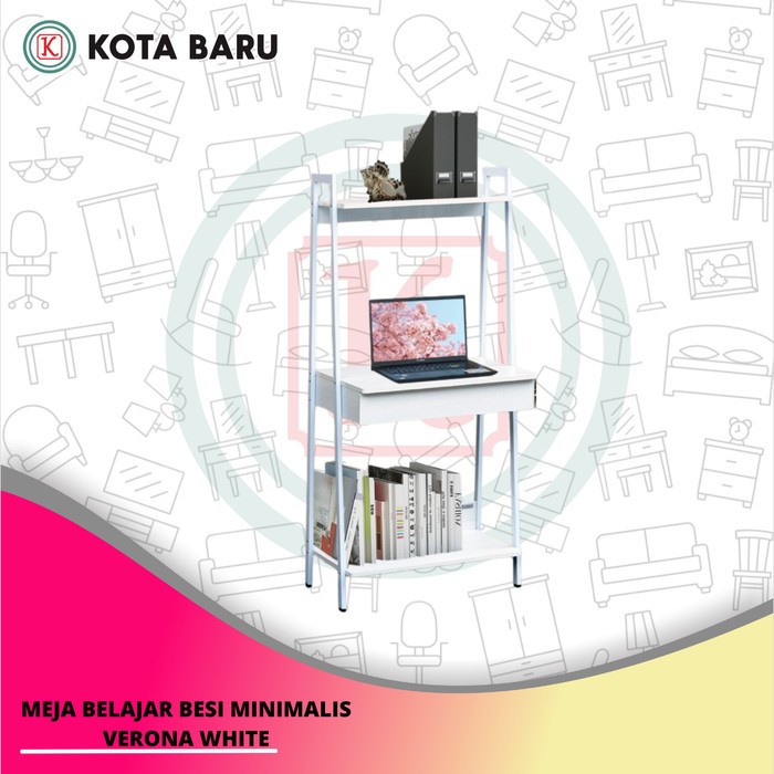 MEJA BELAJAR BESI MINIMALIS VERONA WHITE