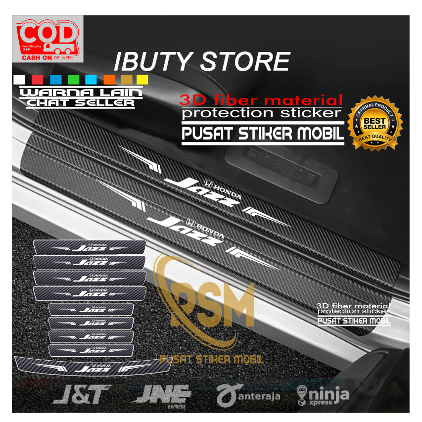 Karbon Pelindung Pijakan Kaki Bawah Pintu Mobil Jazz Sticker Sill Plate Carbon 3D Mobil Honda