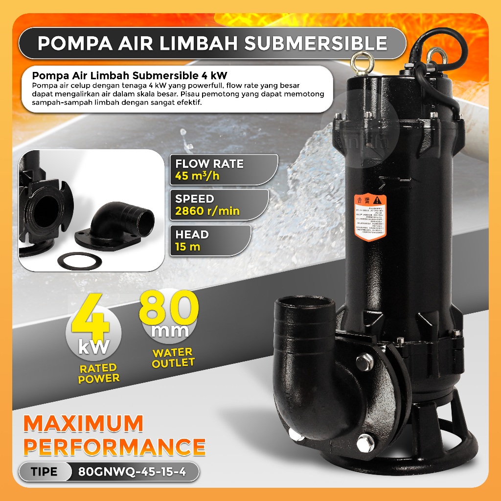 Pompa Air Celup Limbah – Pompa Celup Pemotongan pompa hisap lumpur pompa hisap septictank 4Kw