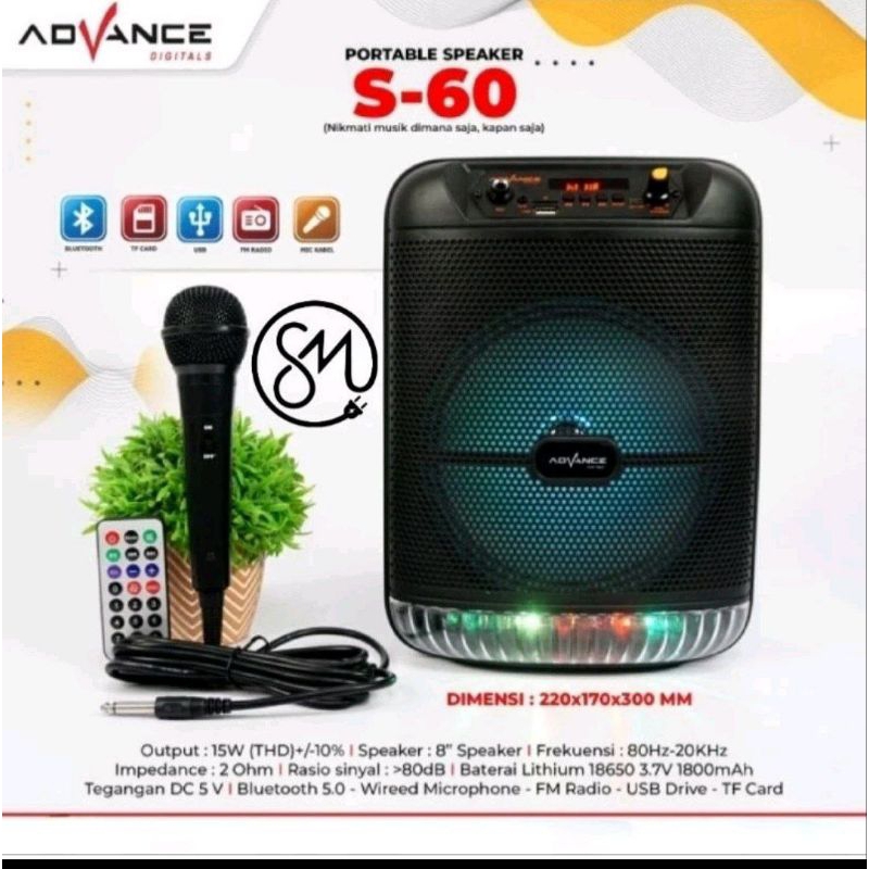 Speaker Portabel Advance 8 inch S-60 Speaker Bluetooth