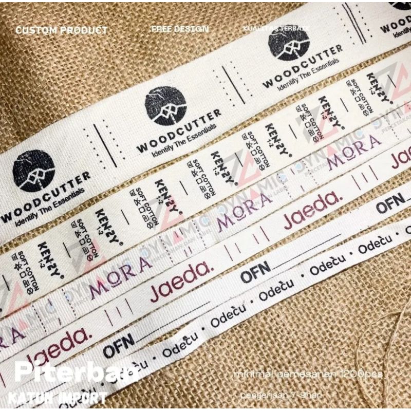 

Minimal 100 pcs/piterben import/piterben lembut/label katun/gak mudah luntur/free desain