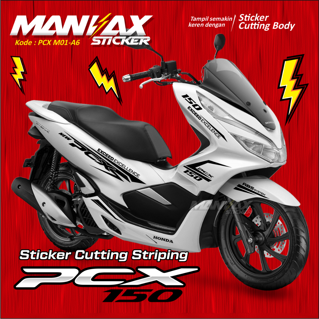 Sticker PCX Striping PCX Sticker Cutting PCX Hitam M001 ( Motor Putih )