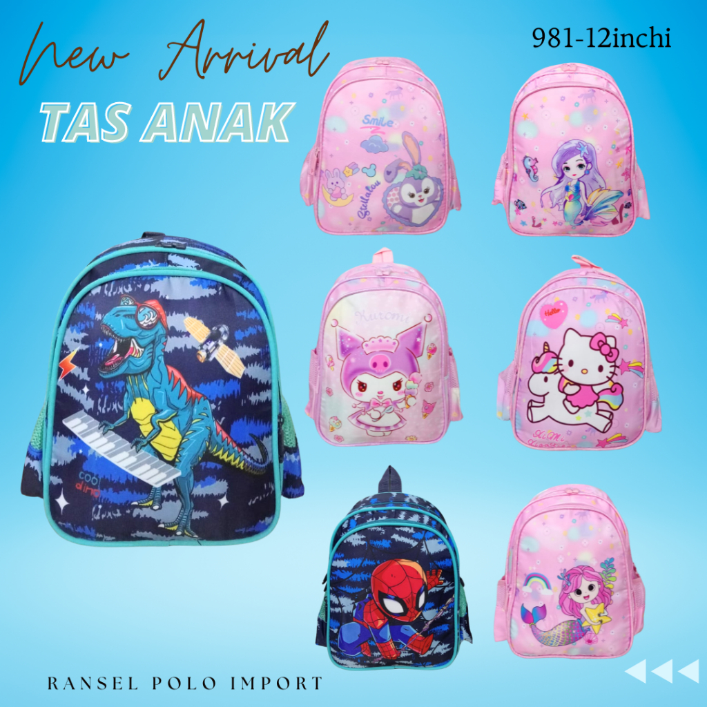 Tas Pria Wanita Tas Anak Sekolah Paud/tk/sd import karakter cantik dan keren 981-12inchi Tas Sekolah