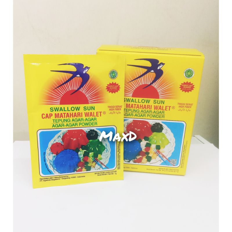 

Agar Agar Swallow Sun Tanpa Warna / Putih 7g × 12 Pcs 1 Box