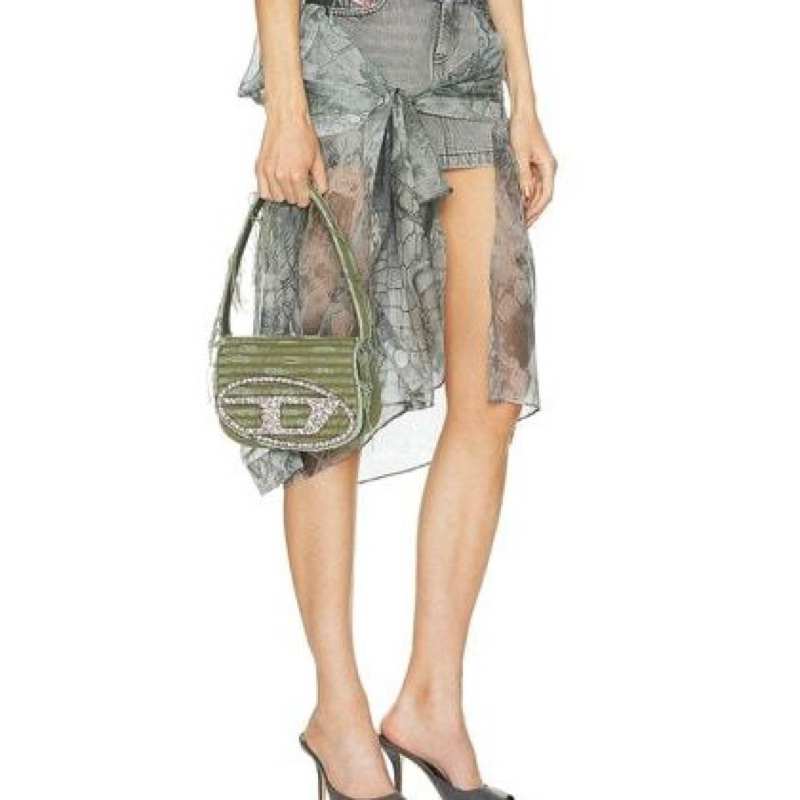 Original Diesel 1DR Iconic Small Shoulder Bag in Embellished Denim Canvas with Crystal