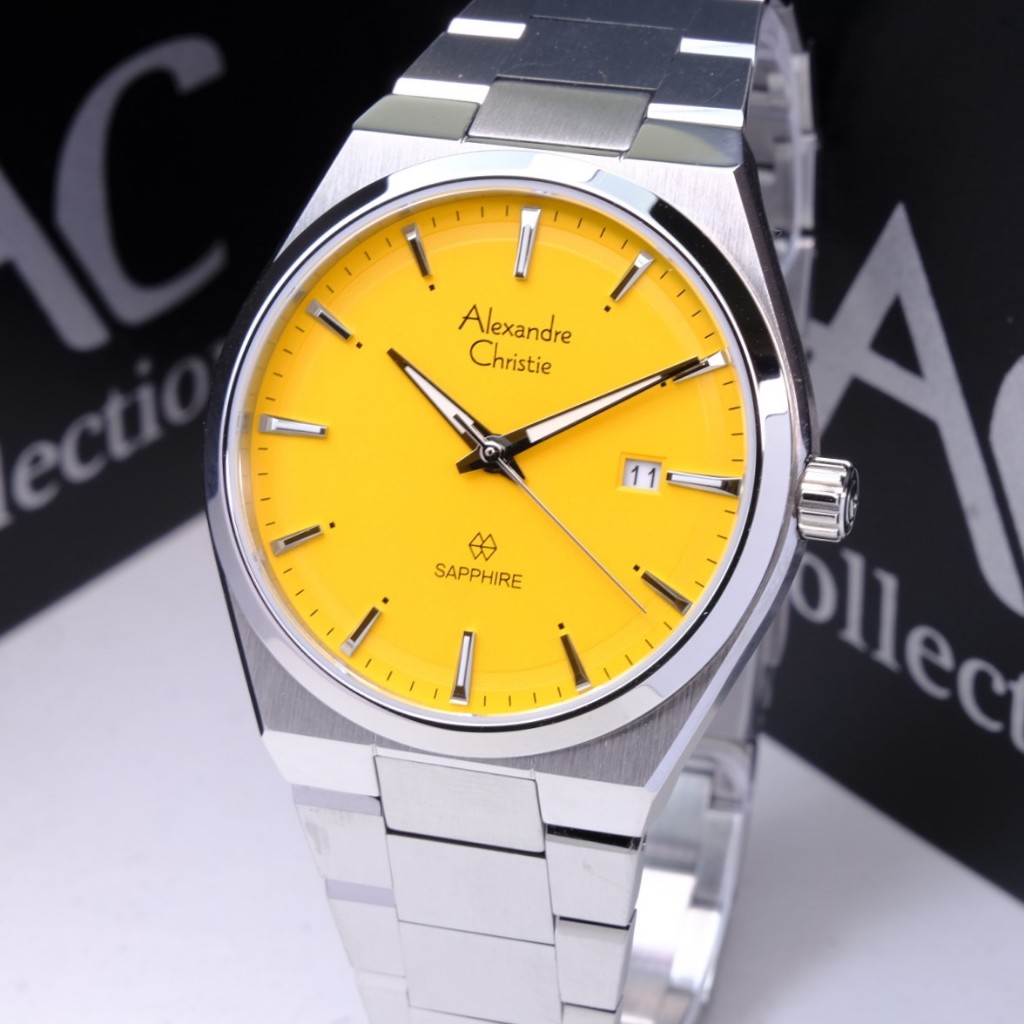 Alexandre Christie Pria Original Warna Silver Yellow - AC8697 - Sapphire - Slim Design - All Stainle