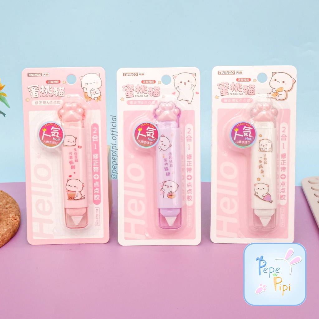 

Tip-X dan Glue Tape Twingo Peach Cat TG-B2813A Cakar Kucing Correction Tape Roll Tipe X Lem Kertas Penghapus Pulpen
