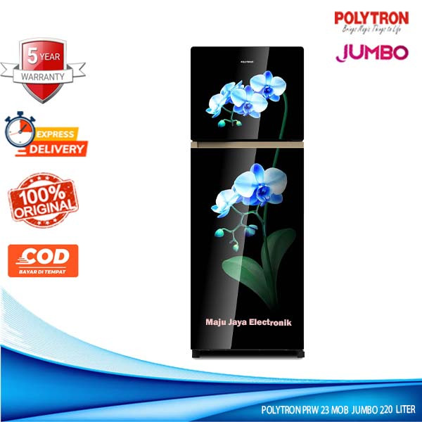 Kulkas 2 Pintu POLYTRON PRW 23 MOB Belezza Jumbo Pintu Kaca 220 Liter