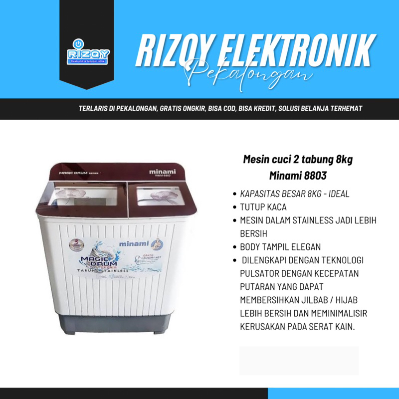 Mesin cuci 2 tabung 8kg Minami 8803