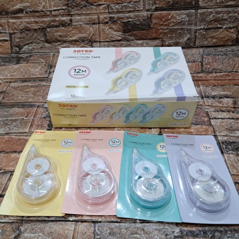 

12PCS CORECTION TAPE/PITA KOREKSI/TIP X KERTAS JOYKO CT-522PTL 12m 1 Box Isi 12Pcs