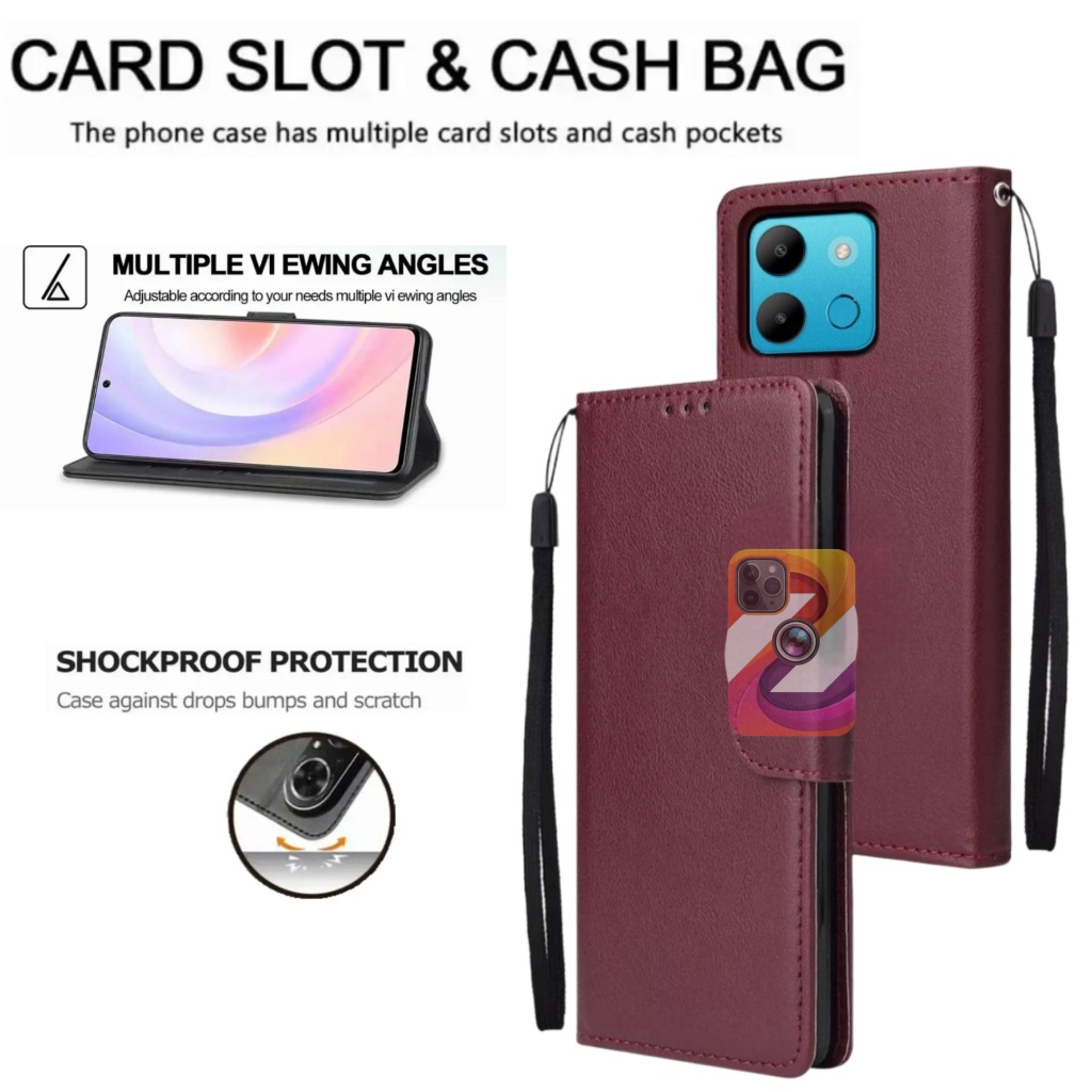 Flip cover leather case kulit Infinix Smart 7 sarung case dompet