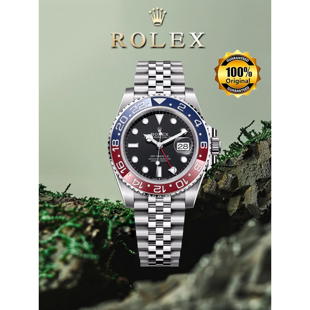 【100% ASLI ROLEX】Jam Tangan Mekanik Otomatis Rolex GMT II Baru dengan Tali Baja 5 Bola/Kotak Hadiah