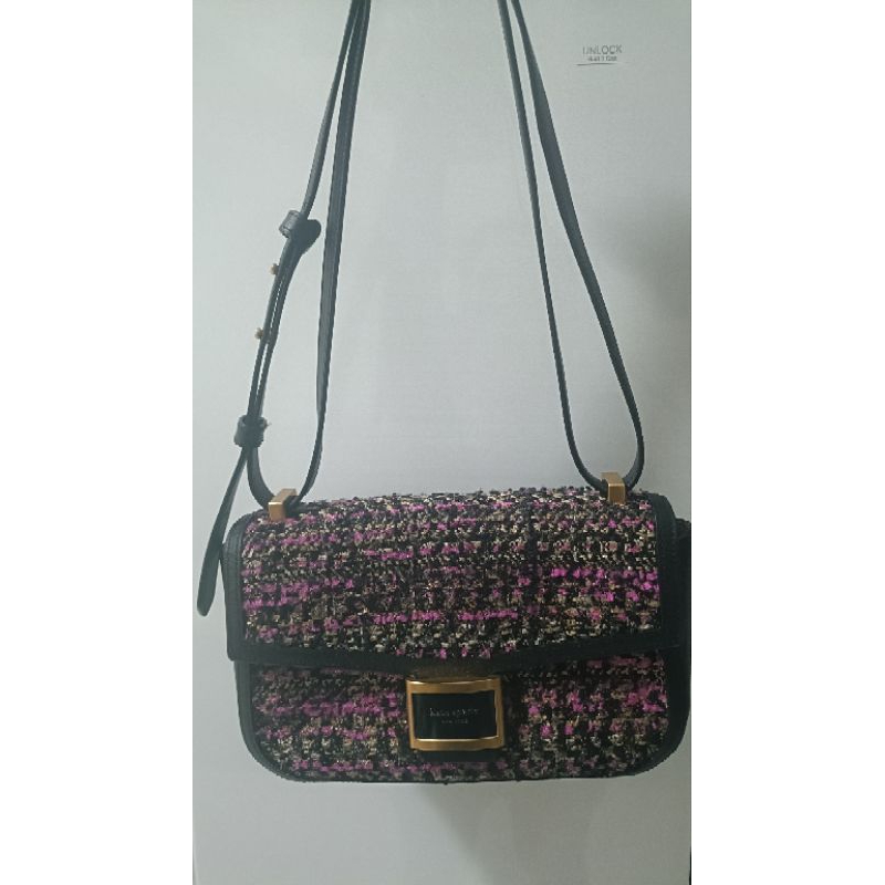 Kate Spade Katy Tweed Flap Shoulder Bag Pink Multi