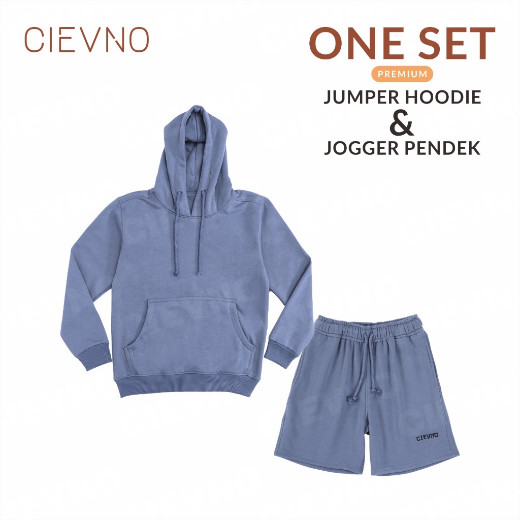 ONE SET HOODIE JUMPER + CELANA PENDEK PREMIUM ROYAL BLUE ( PRIA & WANITA )