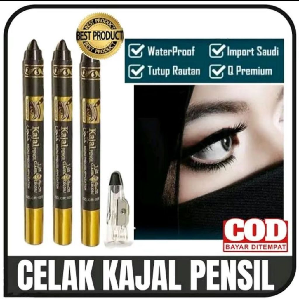 (buy 1 get 1) Celak Kajal Original Warna Hitam + Rautan / Eyeliner Mata Kajal Waterproof / Celak Ara