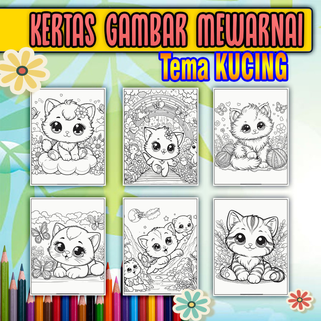 

Kertas Mewarnai Anak paud, sd, smp, sma maupun dewasa kertas tebal ukuran A4 tema HEWAN KUCING