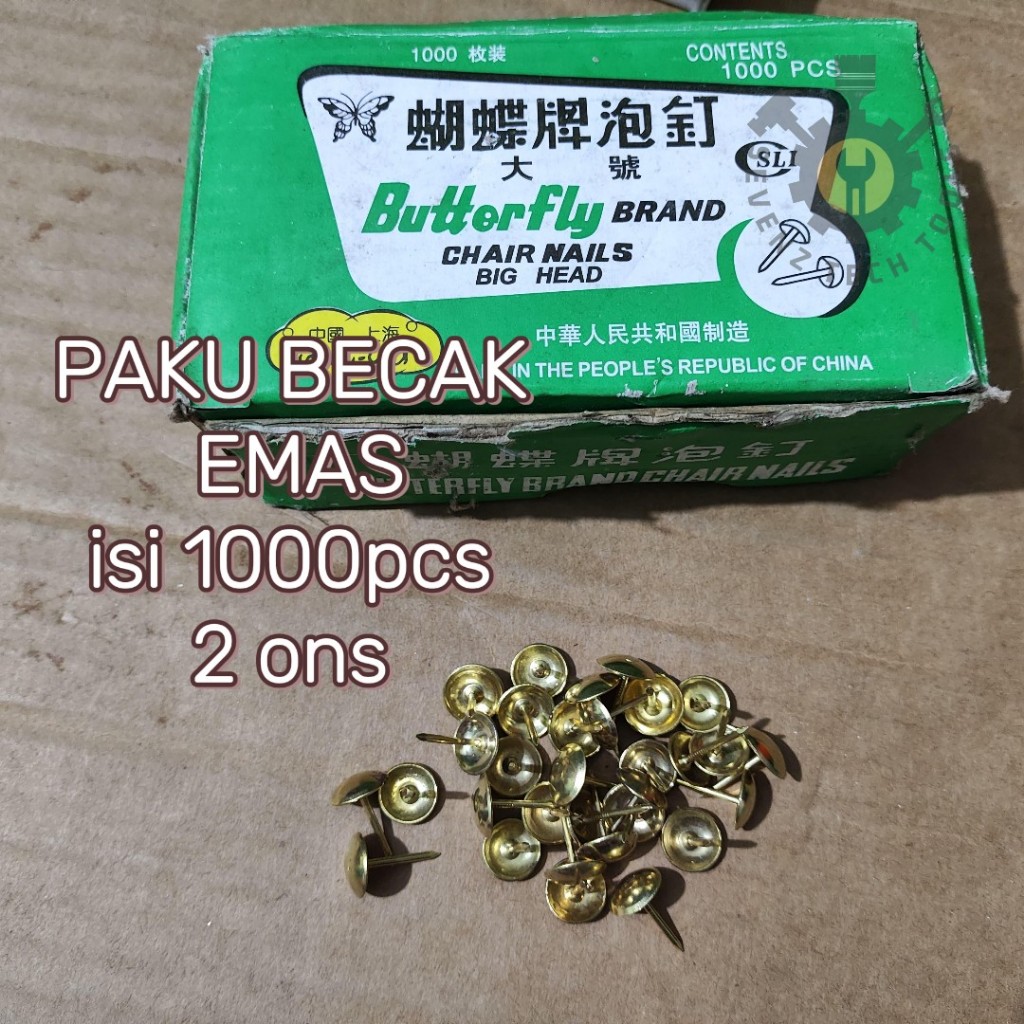 (PER BOX 1000 PCS) PAKU PINES / PAKU PAYUNG KECIL EMAS/PAKU EMAS/PAKU PRABOT SOFA EMAS 5/8" EMAS BUT