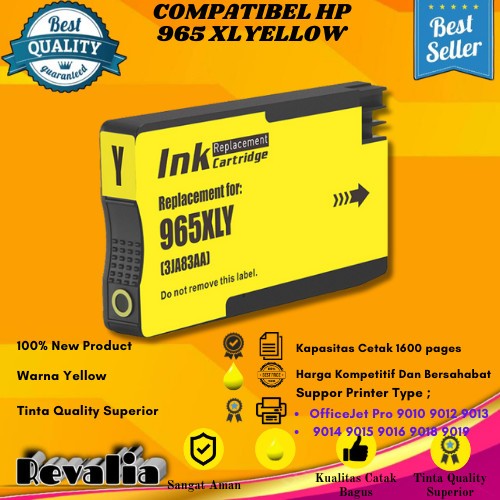 Cartridge Tinta 965XL 965 Printer OfficeJet Pro 9010 9018 Plus Chip - yellow