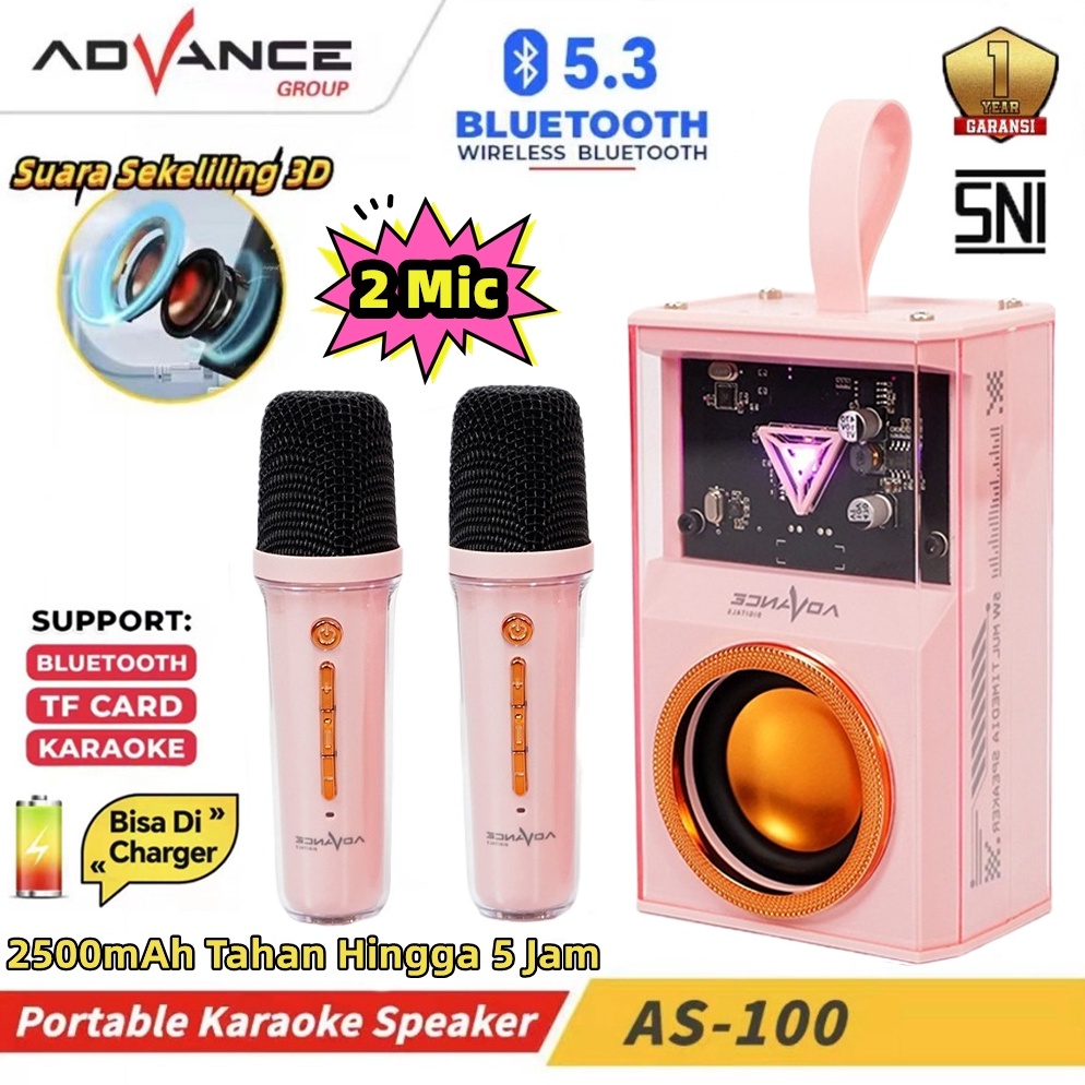 Garansi 1 TahunAdvance Speaker Bluetooth 2Mic Wireless Microphone Bluetooth Karaoke Speaker Full Bas