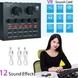 SoundCard V8 Recording dan Broadcasting Sound Effect Singing Streaming y H1K6