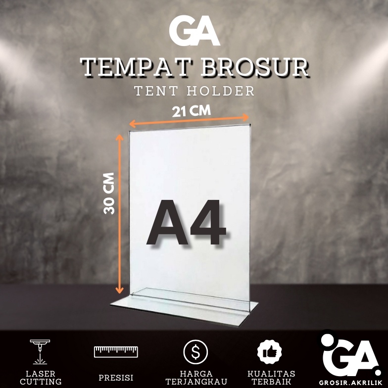 

KODE A82E Tempat Brosur Tent Holder QRIS Price List Sign Holder A4 21x3cm