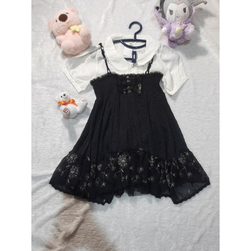 Axes femme two way dress black grunge gothic skirt coquette floral flare cute dollete y2k bordir ren