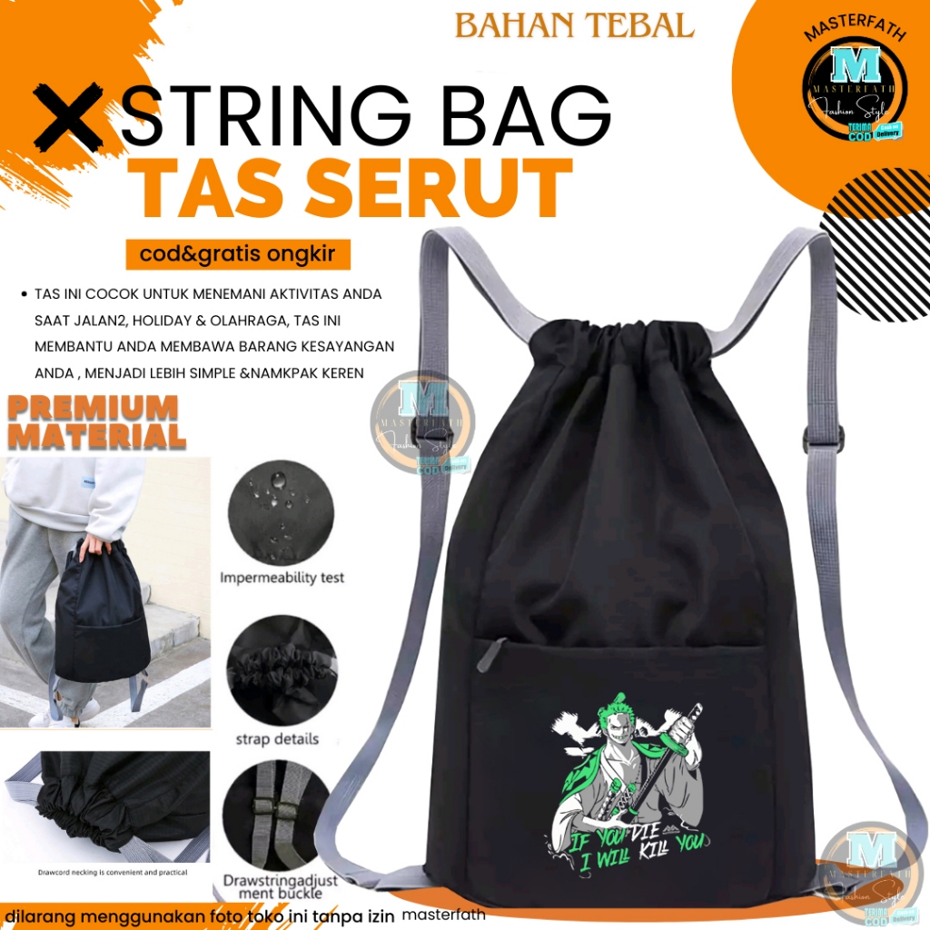 TAS SERUT HITAM | TAS SERUT MOTIF ANIME JEPANG | TAS FUTSAL KEREN Tas peralatan olahraga outdoor pri