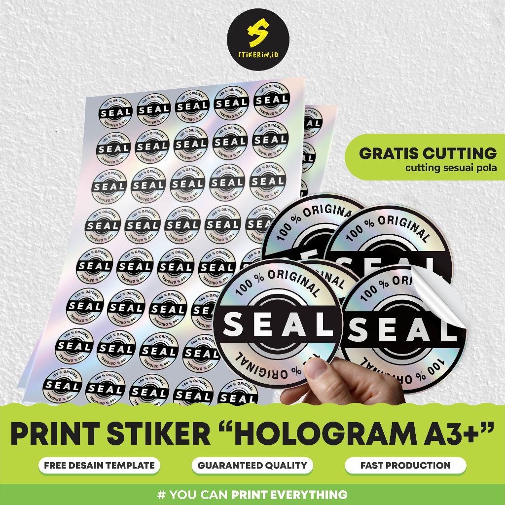 

CETAK STIKER Hologram A3+ / cutting Diecut Kisscut Laminasi Label Promosi / STIKER HOLOGRAM SEGEL