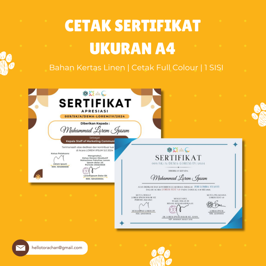 

Cetak Sertifikat ukuran a4 | Print Sertifikat Custom | Cetak Sertifikat