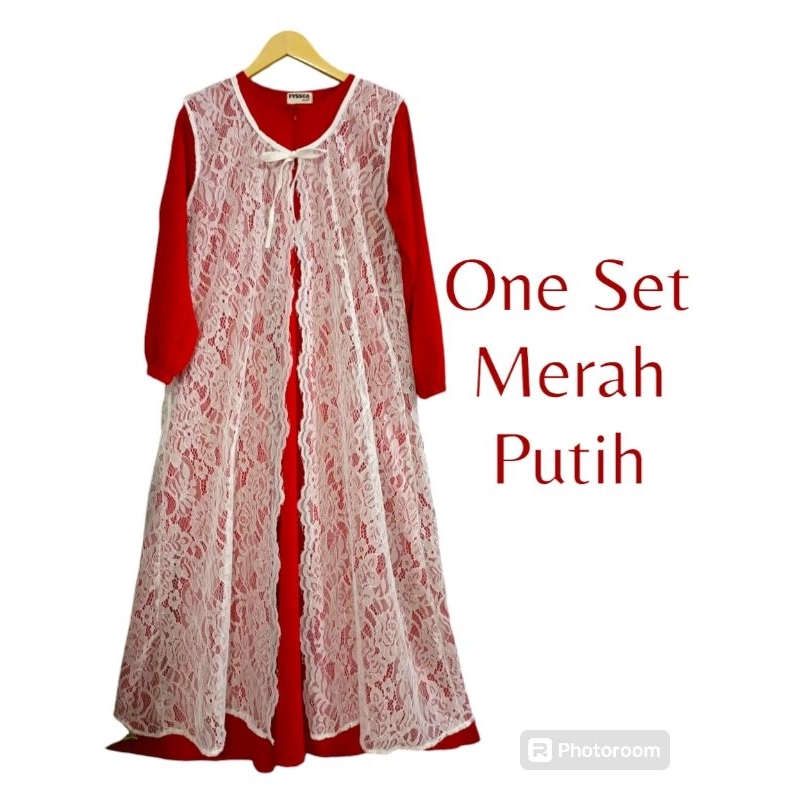 One Set Merah Putih / Gamis Merah Putih / Outer Brukat